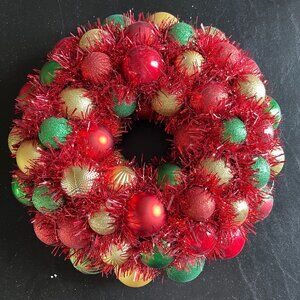Christmas Ornament Wreath - Red, Green, and Gold - 10" - Red Garland